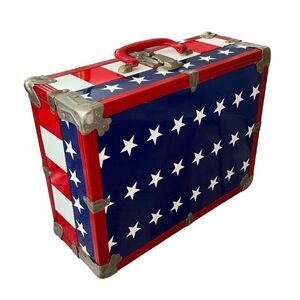 Rare Mid Century Motif American Flag Red White and Blue Rollerskate Trunk